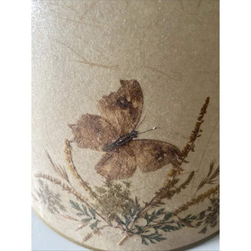 Vtg. Botanical Lamp Shade Dried Pressed Flowers/Leaves/ Butterfly Boho Farmhouse